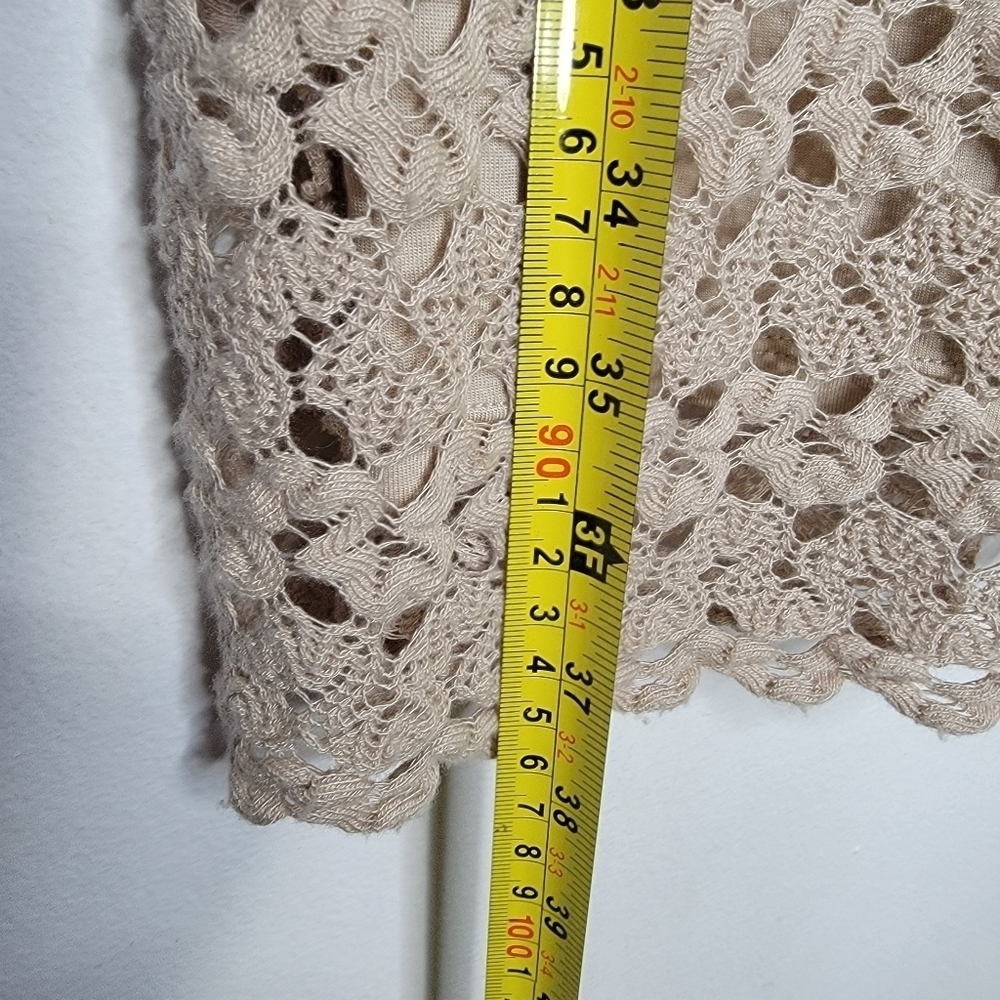 FREE PEOPLE Nude Mini Dress Lily Crochet Blouson Lace Overlay Cutout Women Small - Picture 13 of 14